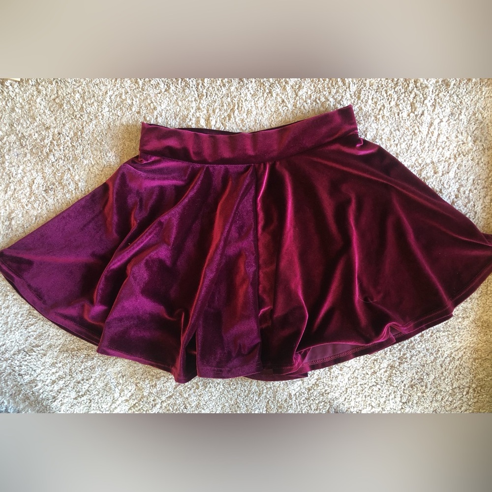 Burgundy Velvet Skater Skirt